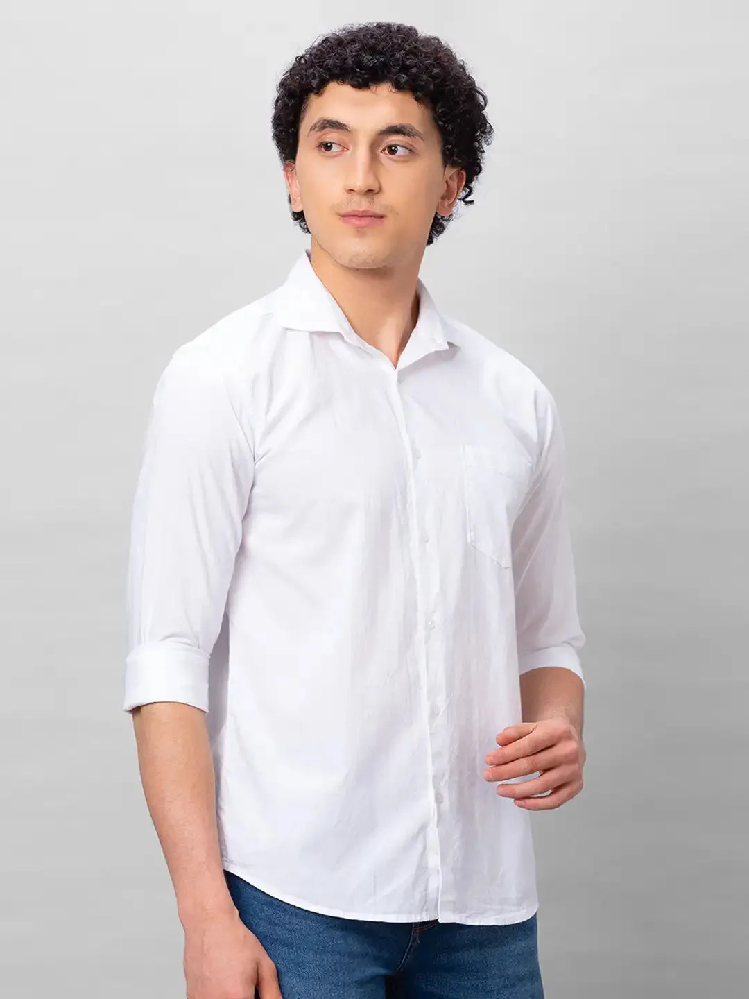 Park Avenue Men White Solid Slim Fit Cotton Shirts