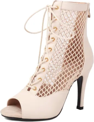Peep Toe Latin Salsa Dance Boots for Women 4 Inch Heel Dance Shoes