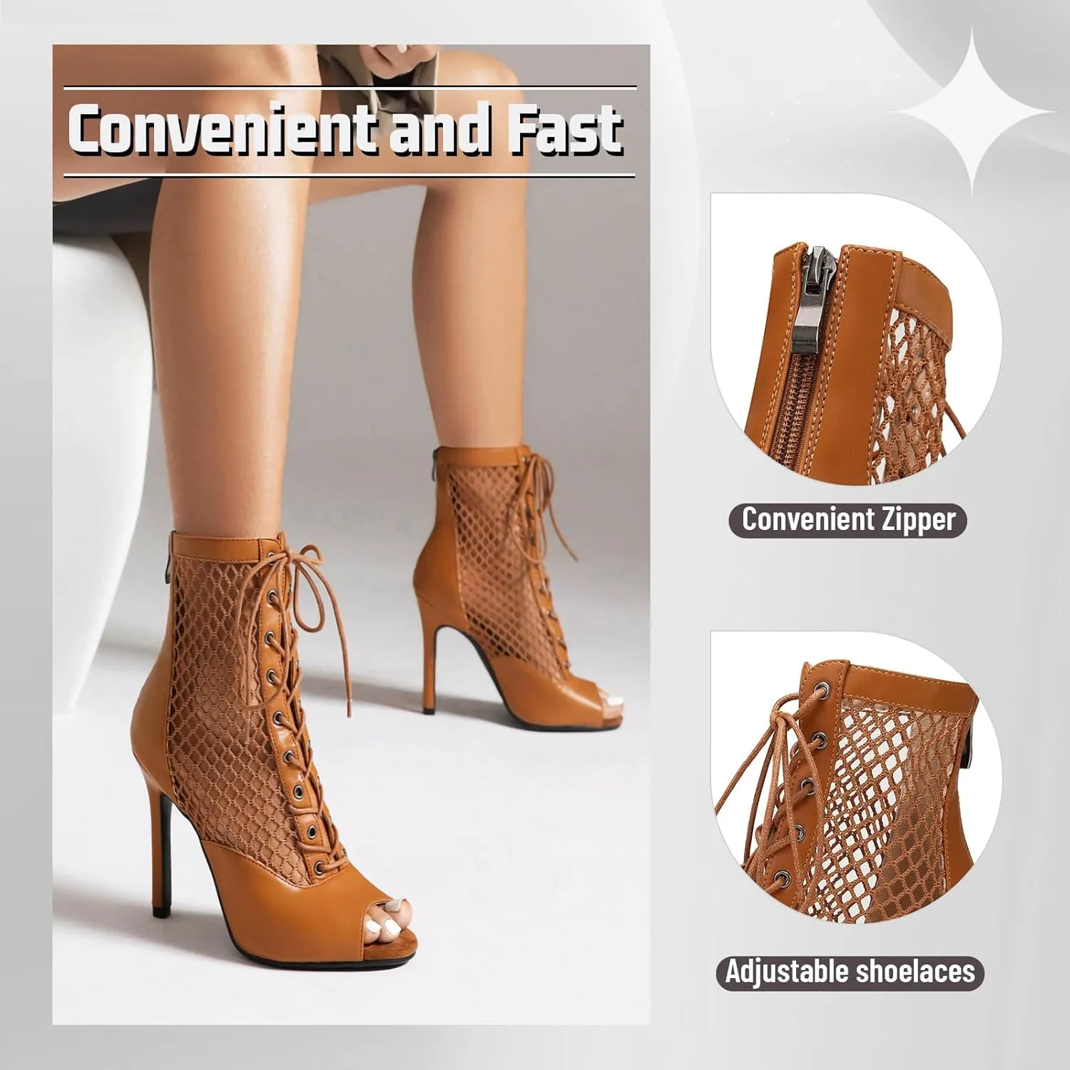 Peep Toe Latin Salsa Dance Boots for Women 4 Inch Heel Dance Shoes