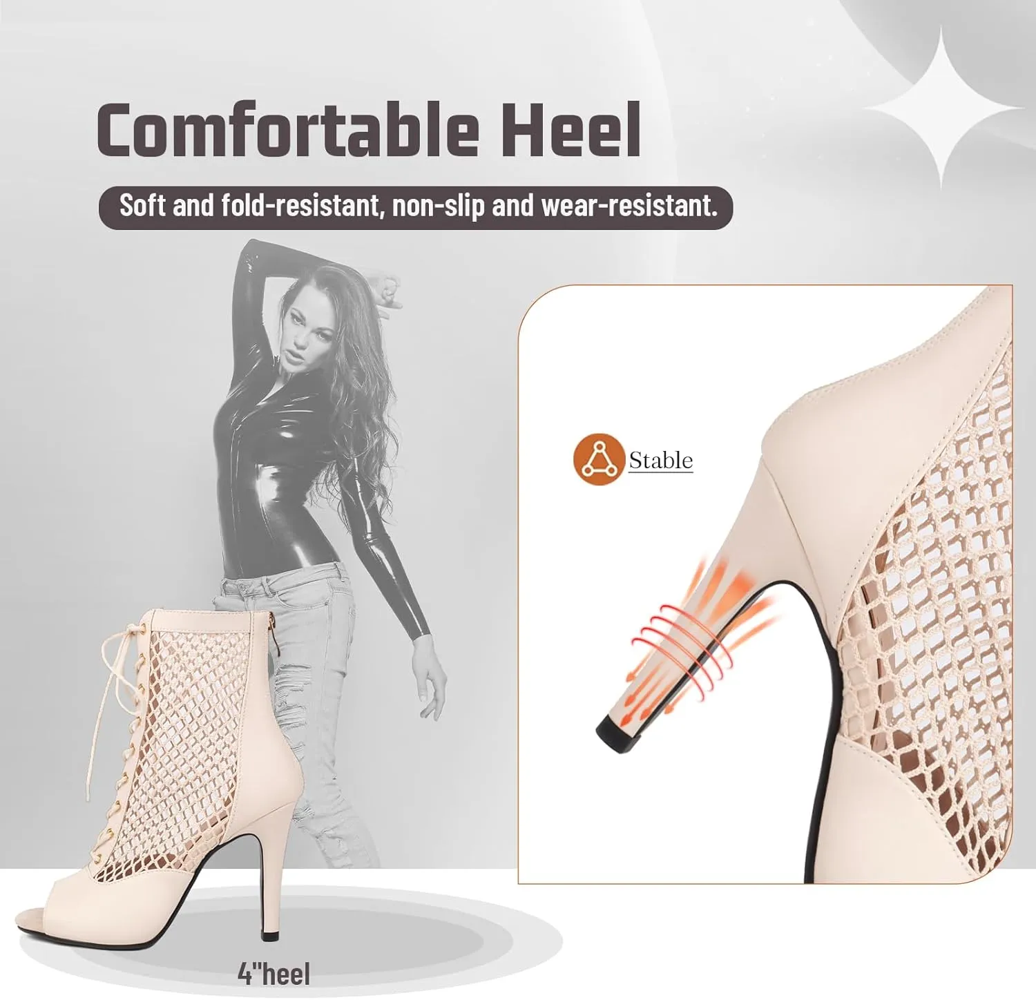 Peep Toe Latin Salsa Dance Boots for Women 4 Inch Heel Dance Shoes