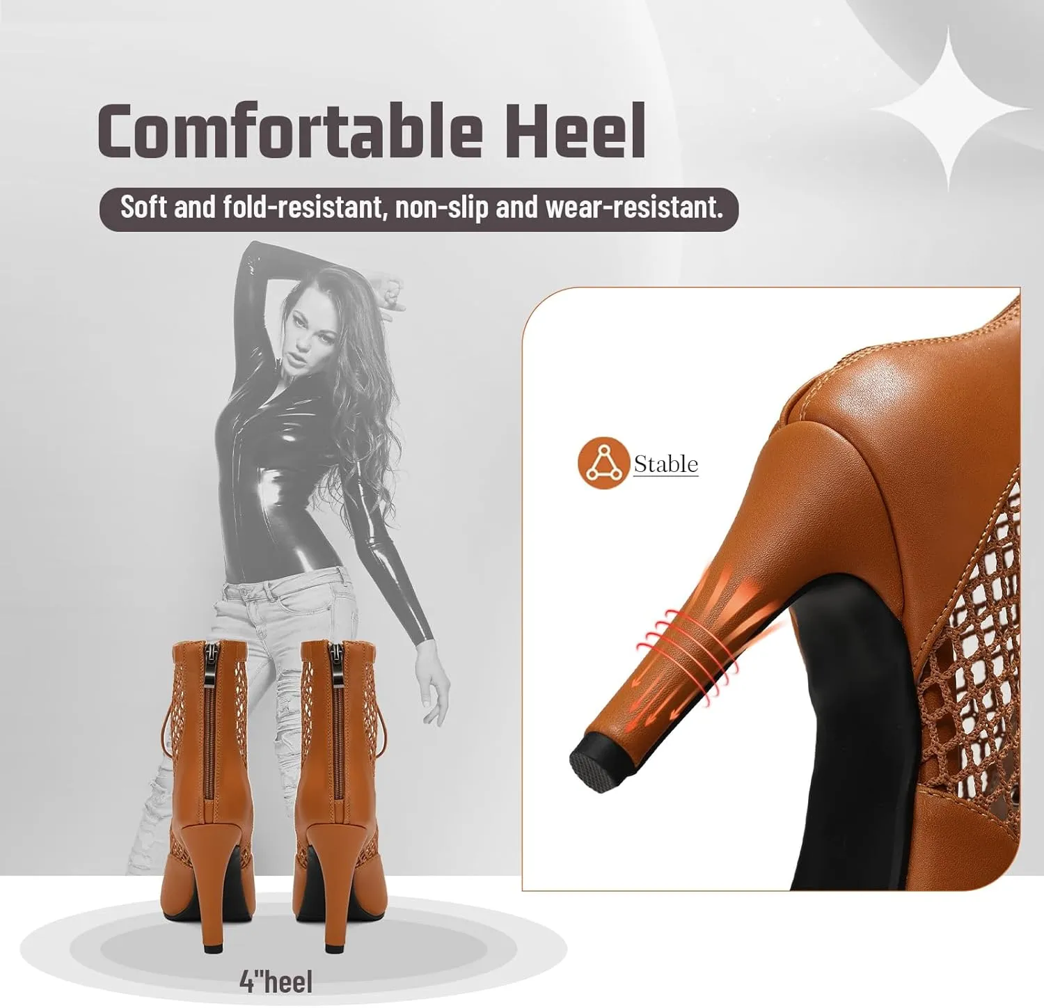 Peep Toe Latin Salsa Dance Boots for Women 4 Inch Heel Dance Shoes