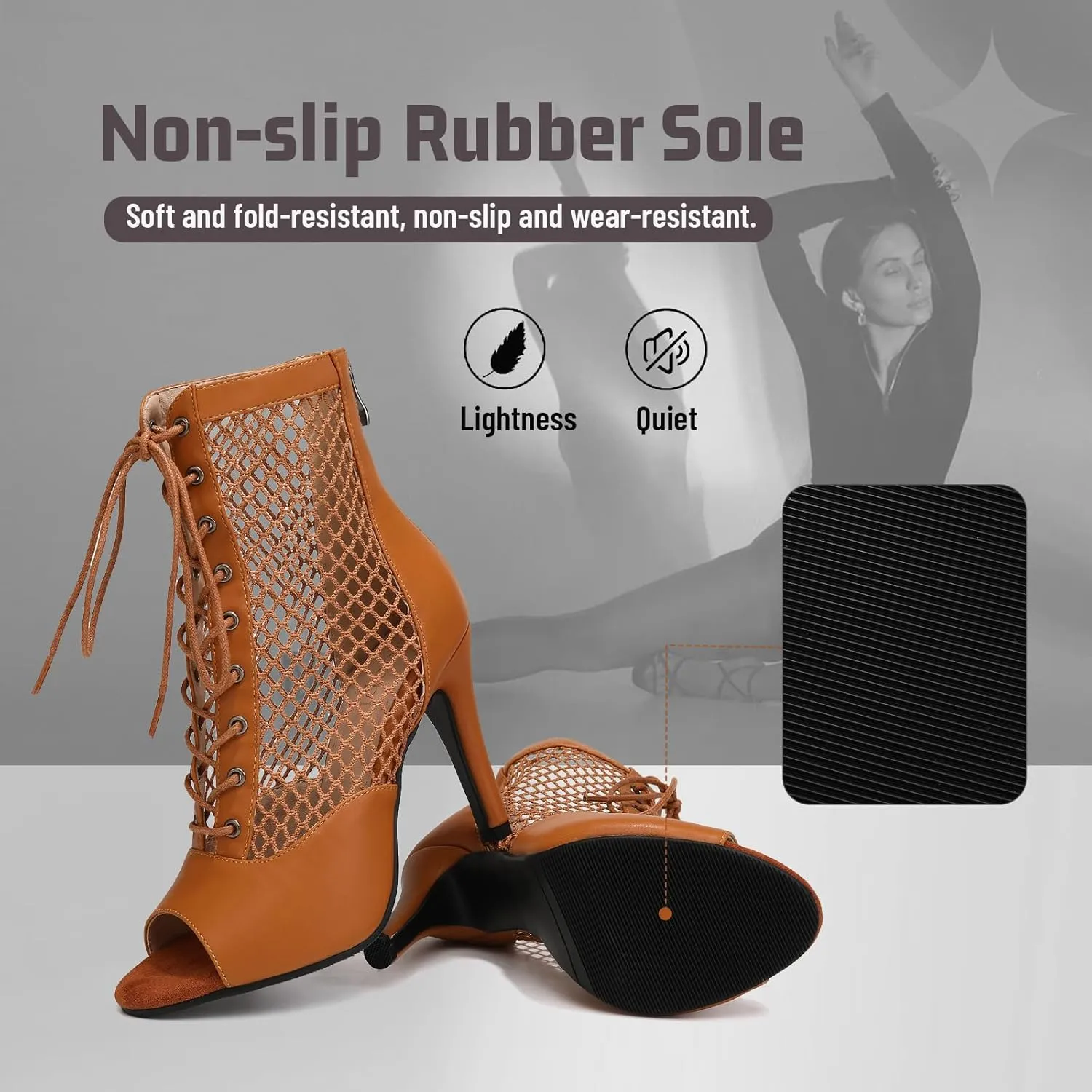 Peep Toe Latin Salsa Dance Boots for Women 4 Inch Heel Dance Shoes