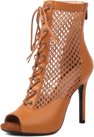 Peep Toe Latin Salsa Dance Boots for Women 4 Inch Heel Dance Shoes