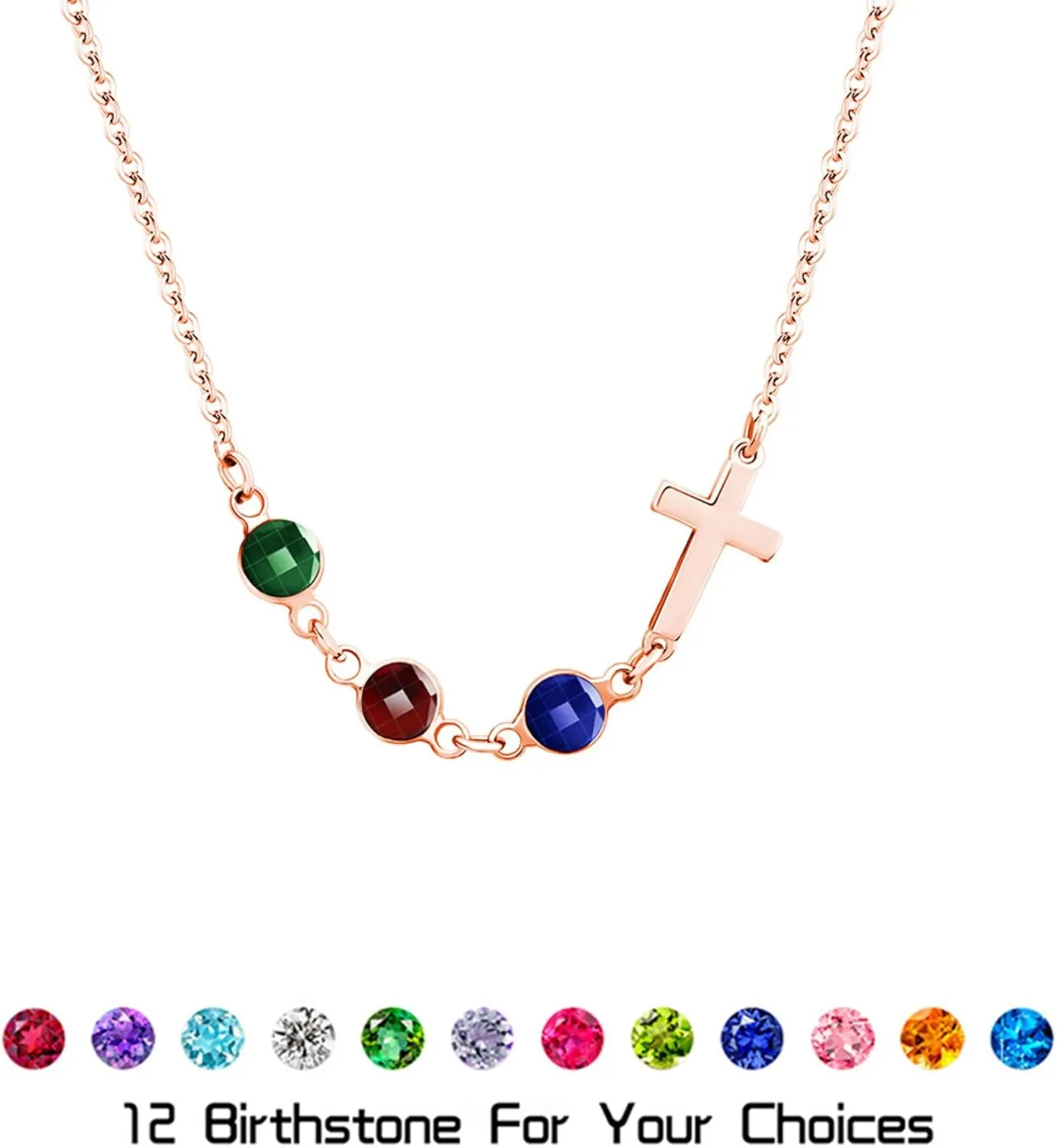 Personalized Birthstone Necklace,Cross Necklace,Pendants with Birthstones,Thanksgiving Gift for Her