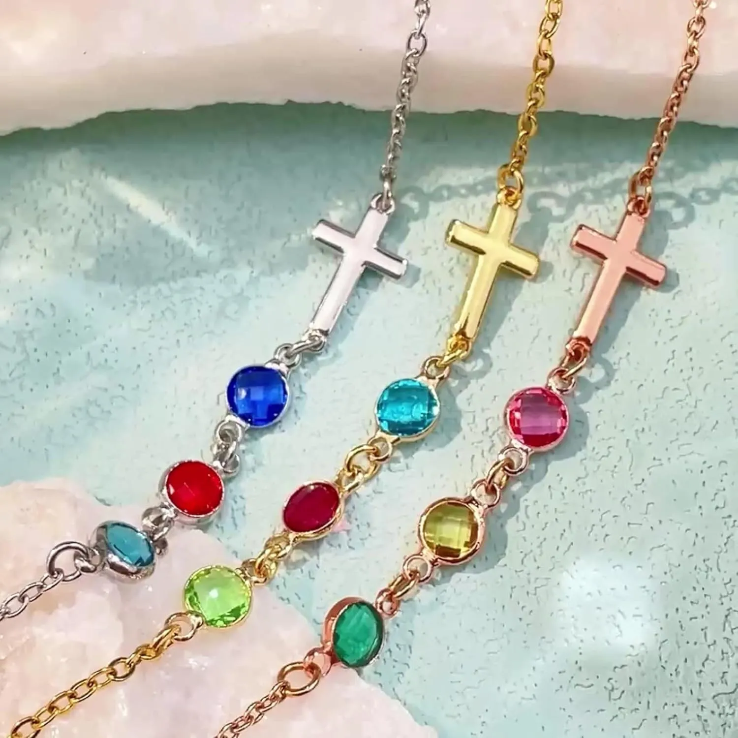 Personalized Birthstone Necklace,Cross Necklace,Pendants with Birthstones,Thanksgiving Gift for Her