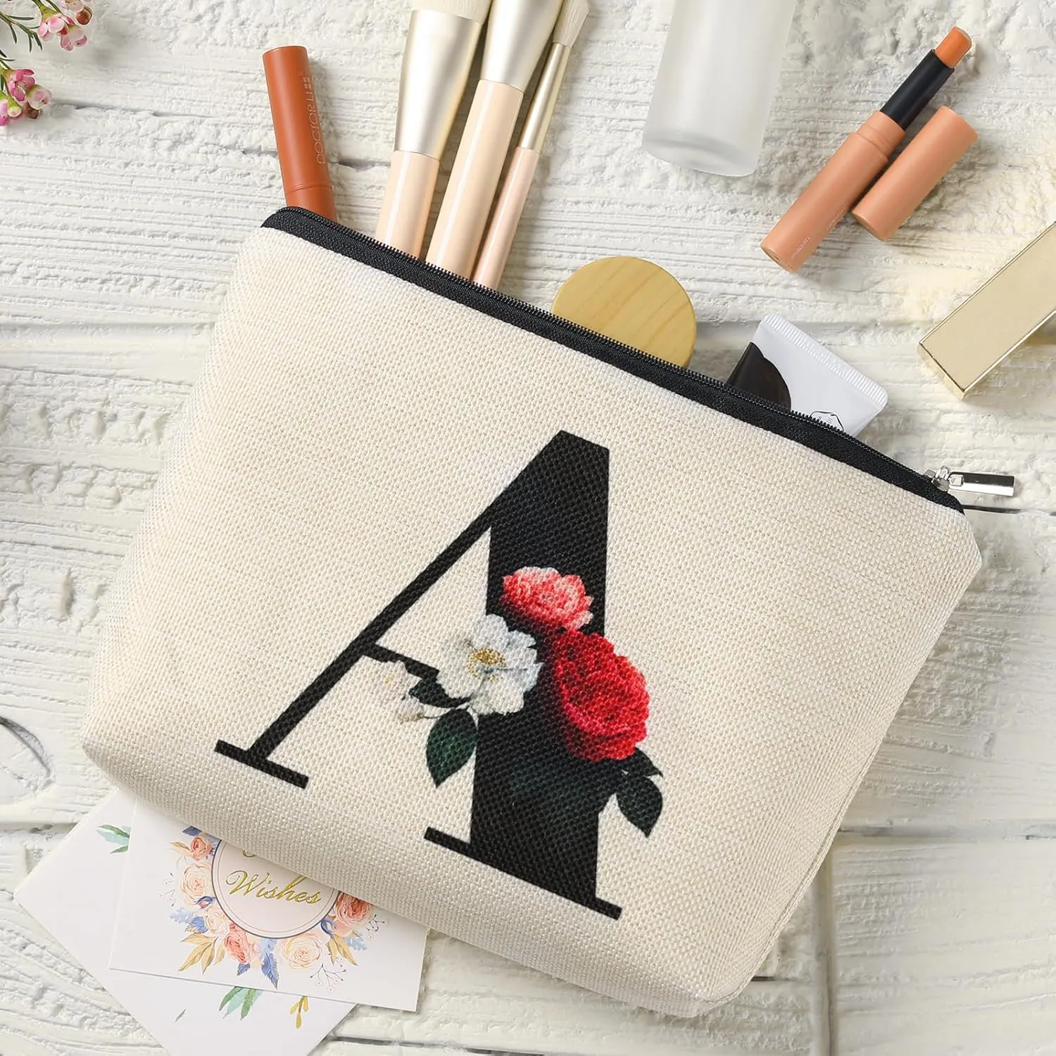 Personalized Monogram Cosmetic Bags Gift for Women Travel Toiletries Zipper Pouch Beauty for Teens Girls(F)