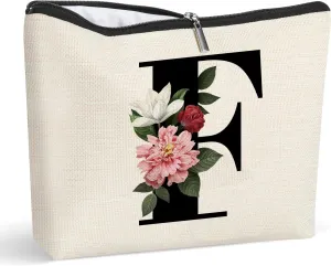 Personalized Monogram Cosmetic Bags Gift for Women Travel Toiletries Zipper Pouch Beauty for Teens Girls(F)