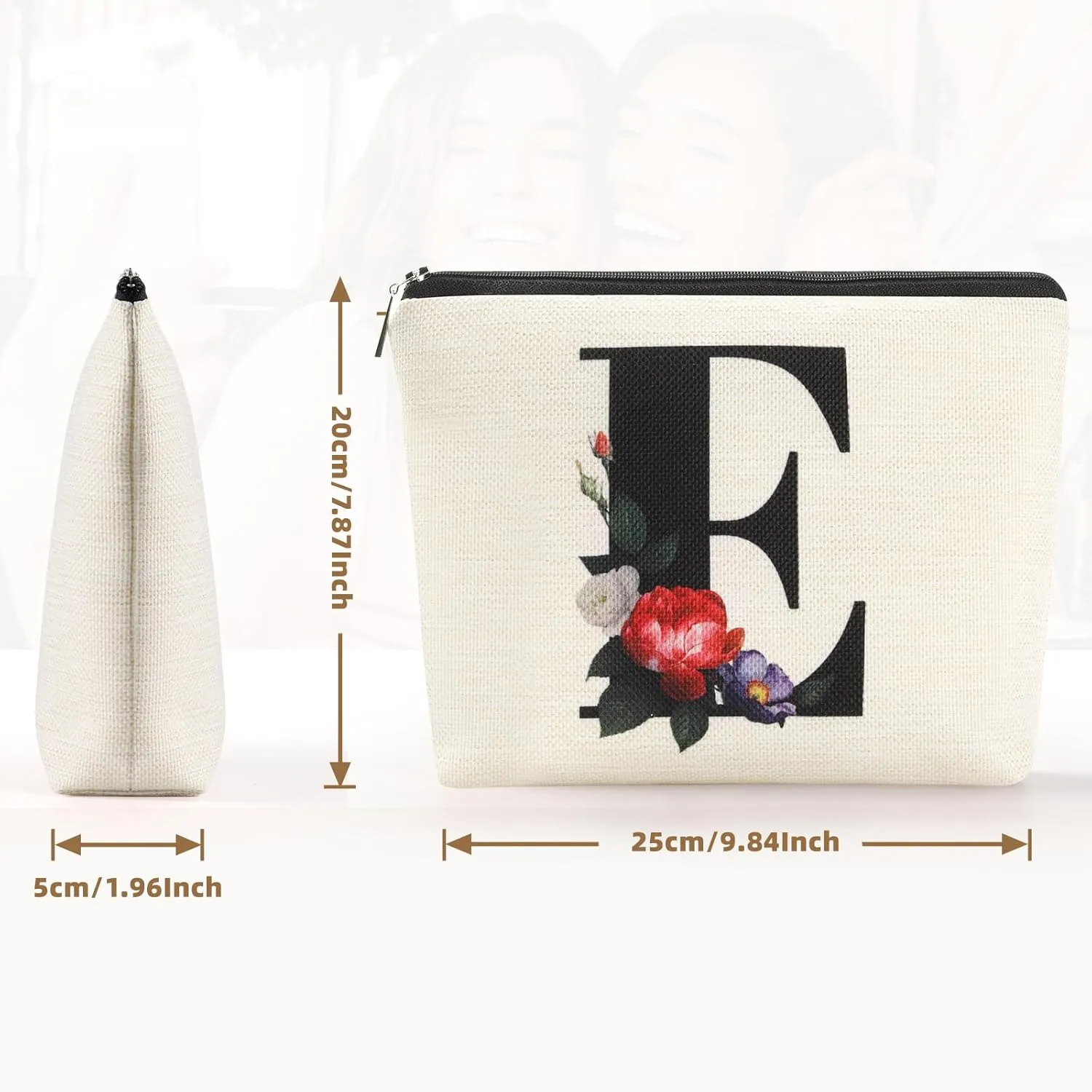 Personalized Monogram Cosmetic Bags Gift for Women Travel Toiletries Zipper Pouch Beauty for Teens Girls(F)