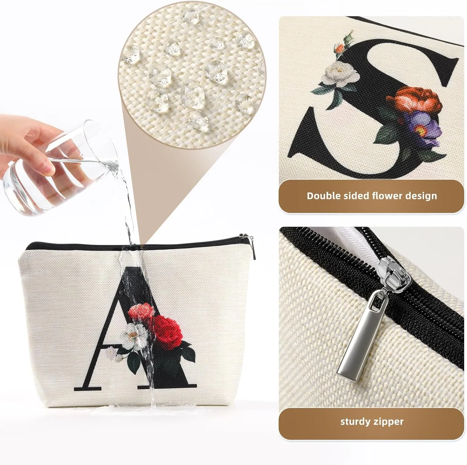 Personalized Monogram Cosmetic Bags Gift for Women Travel Toiletries Zipper Pouch Beauty for Teens Girls(F)