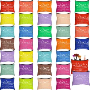 Pinkunn 32 Pcs Rainbow Canvas Makeup Bag Christmas Inspirational Gifts Inspirational Cosmetic Bag Pouch Travel Toiletry Bag(10 x 6.7 Inch,May You Be Proud)