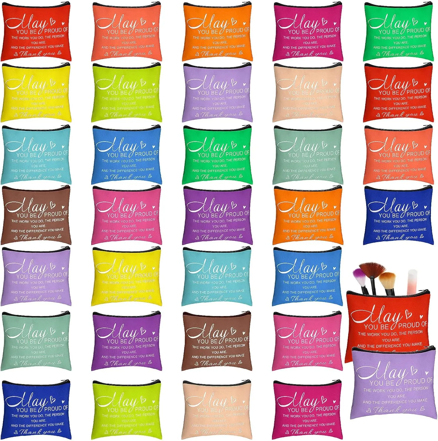 Pinkunn 32 Pcs Rainbow Canvas Makeup Bag Christmas Inspirational Gifts Inspirational Cosmetic Bag Pouch Travel Toiletry Bag(10 x 6.7 Inch,May You Be Proud)