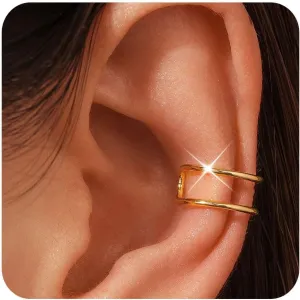 PLOMFOV Ear Cuff Earrings for Women Ear Cuffs Non Piercing 14K Gold Filled Ear Cuff Gold Clip on Cartilage Fake Earrings Trendy Chunky/Thin Ear Cuff Single