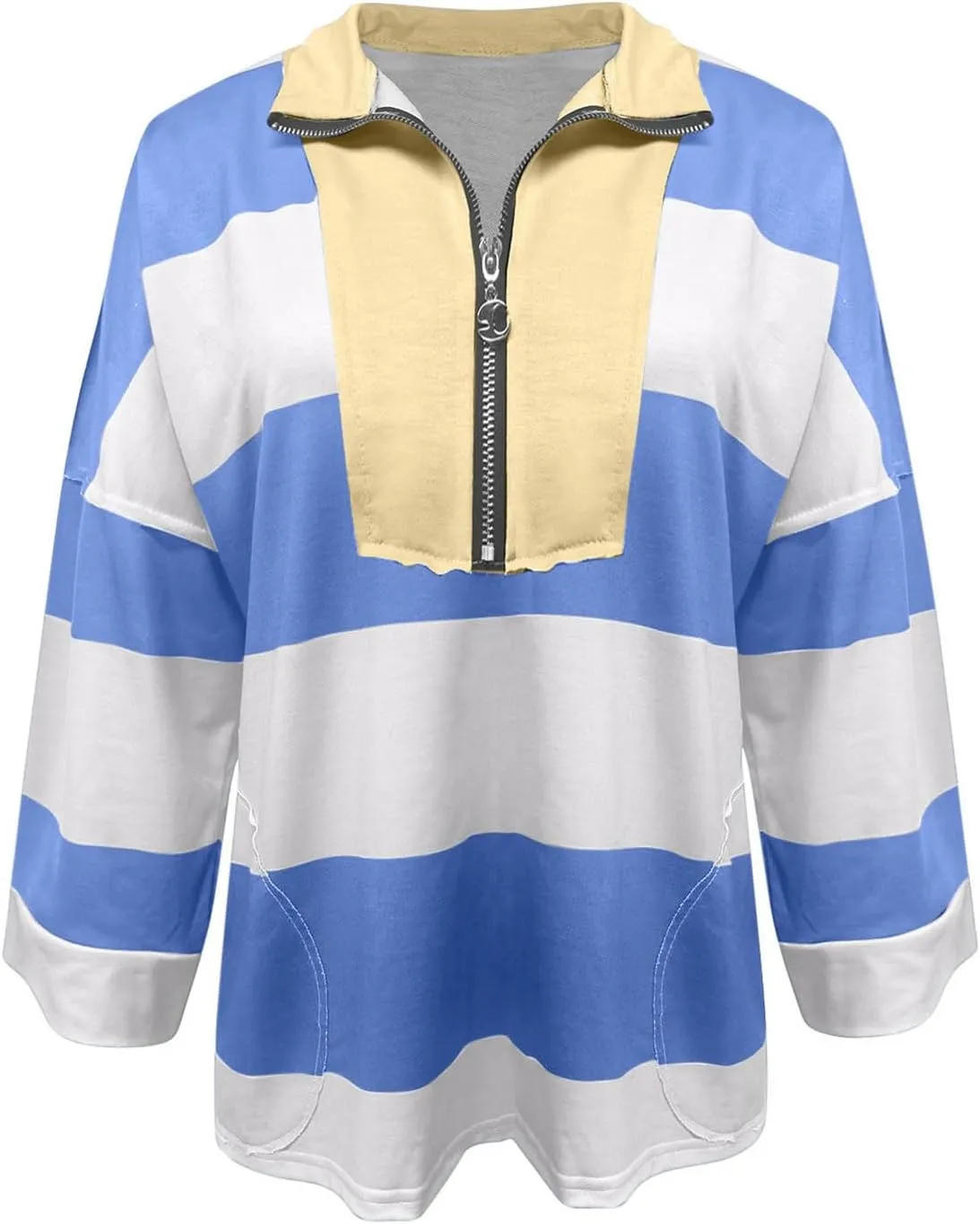 Plus Size Tops for Women Striped Half Zip Sweatshirts Long Sleeve Color Block Fashion Pullover Jackets with Pockets