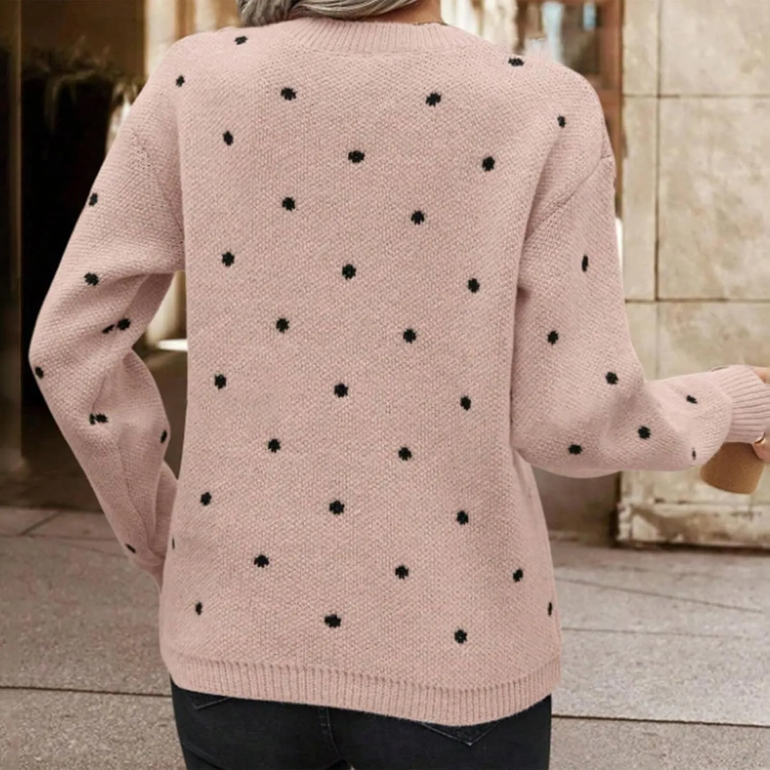 Polka Dot Sweater for Women Casual Long Sleeve Crewneck Pullover Shirt Fashion 2024 Winter Outfits Loose Warm Clothes