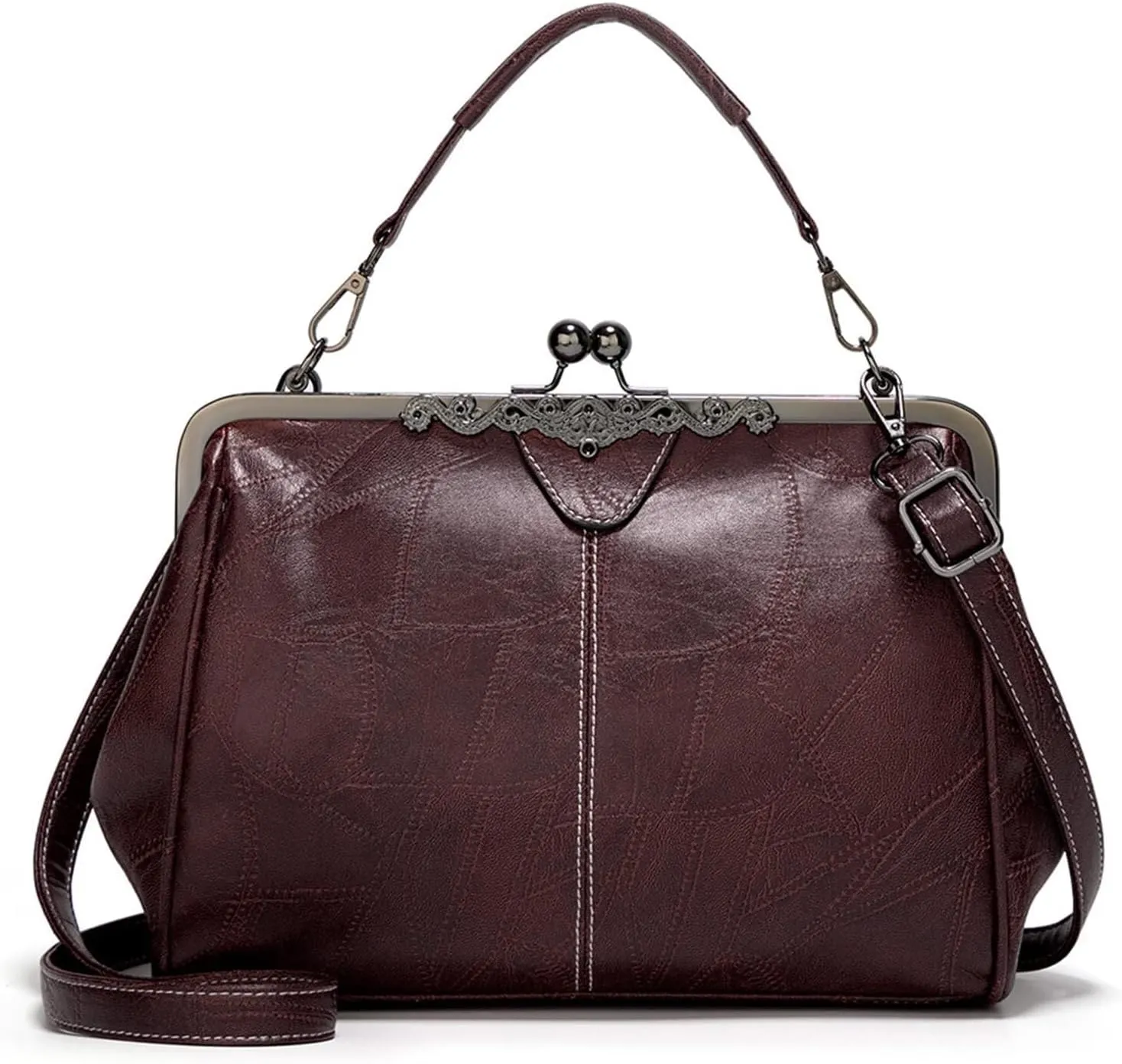 PU Leather Handbags for Women Evening Clutch Satchel Purse Tote Women Vintage Kiss Lock