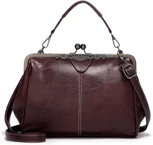 PU Leather Handbags for Women Evening Clutch Satchel Purse Tote Women Vintage Kiss Lock