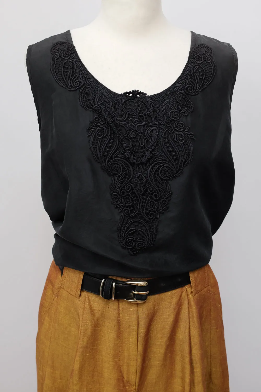 PURE SILK BLACK VINTAGE TANKTOP
