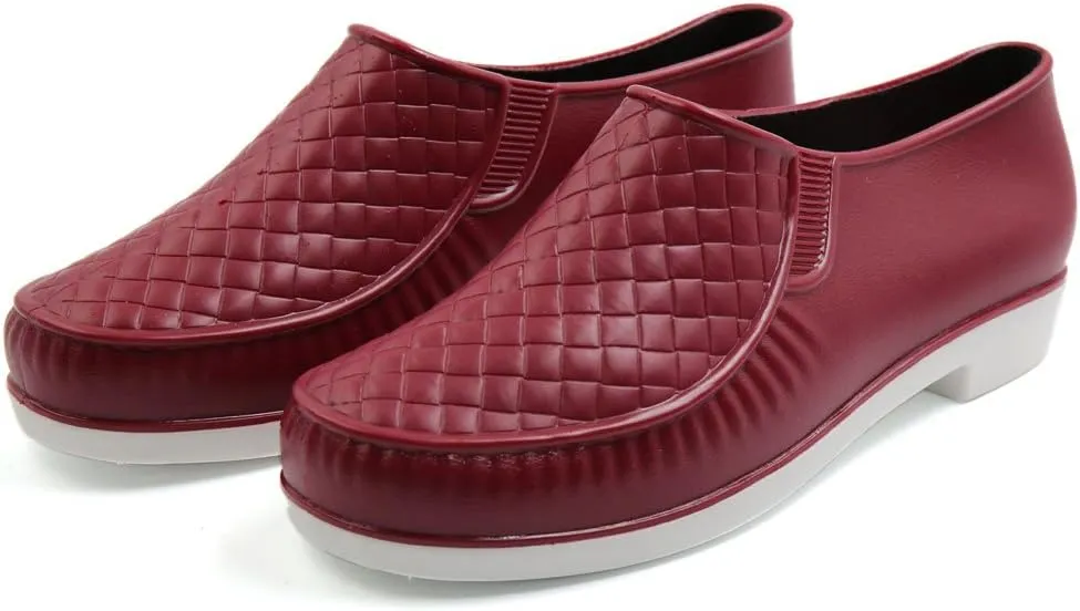 Qtqgoitem Burgundy US 6.5 Rubber Rhombus Pattern Good Performance Waterproof Rain Boots Wellies Ankle Shoes for Women (Model: 01a d23 6b1 ba8 db9)