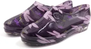 Qtqgoitem Purple US 8.5 Floral Pattern Low Heel Resistant Waterproof Rain Boots Wellies Ankle Shoes for Women (Model: ddb 7ab 8ee b28 758)