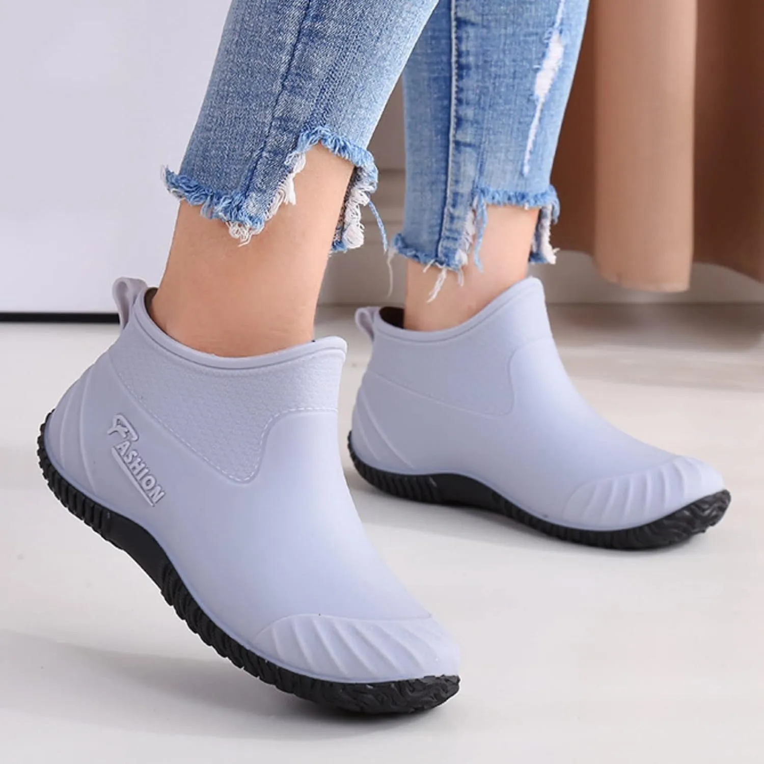 Rain Boots Women Women's Short Rain Boots Waterproof Anti Slip Rubber Ankle Chelsea Booties Comfortable Garden Shoes
