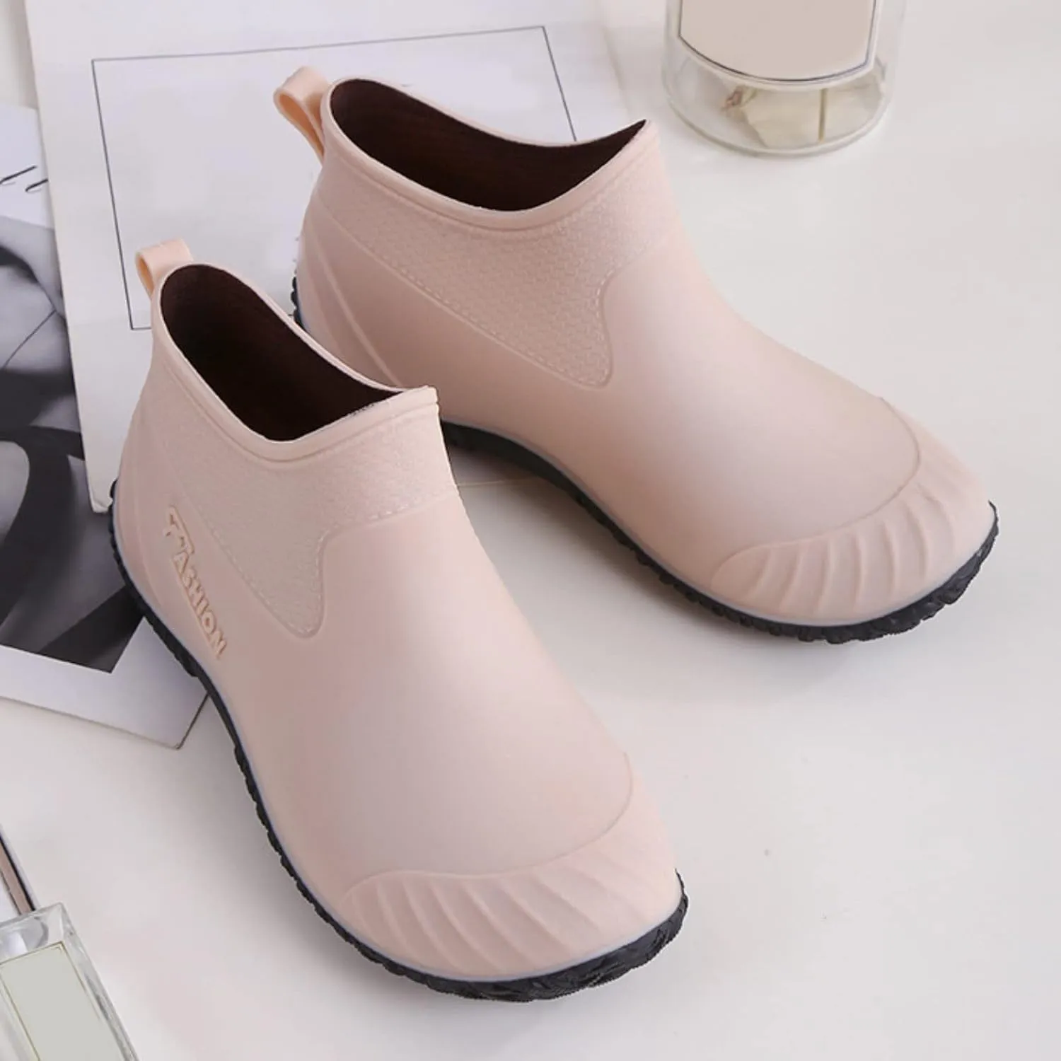 Rain Boots Women Women's Short Rain Boots Waterproof Anti Slip Rubber Ankle Chelsea Booties Comfortable Garden Shoes