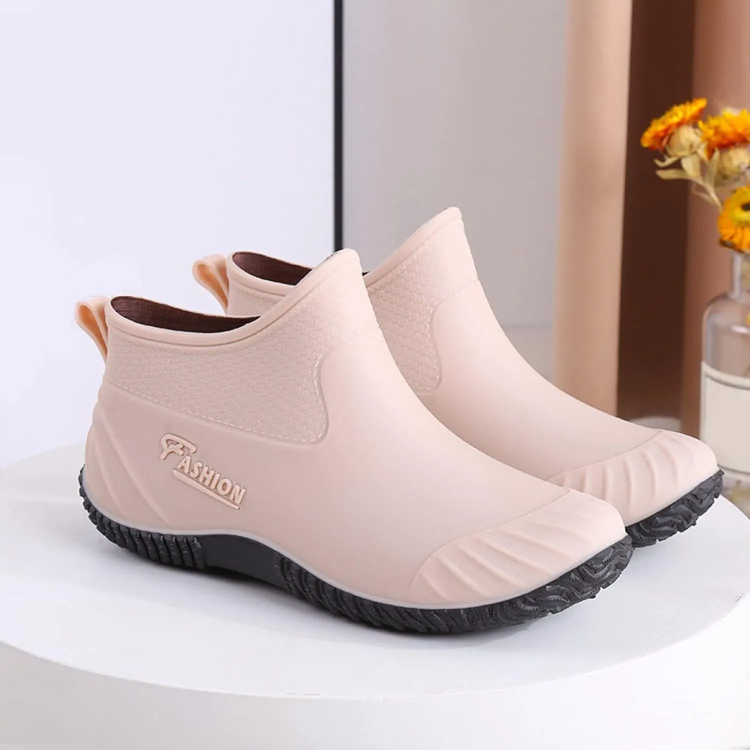 Rain Boots Women Women's Short Rain Boots Waterproof Anti Slip Rubber Ankle Chelsea Booties Comfortable Garden Shoes