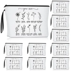 Reginary 10 Pcs Christian Gifts for Women Bulk Religious Cosmetic Bag Inspirational Bible Verse Floral Makeup Bag Motivational Quotes with Zipper for Women Sister Church Members(White)