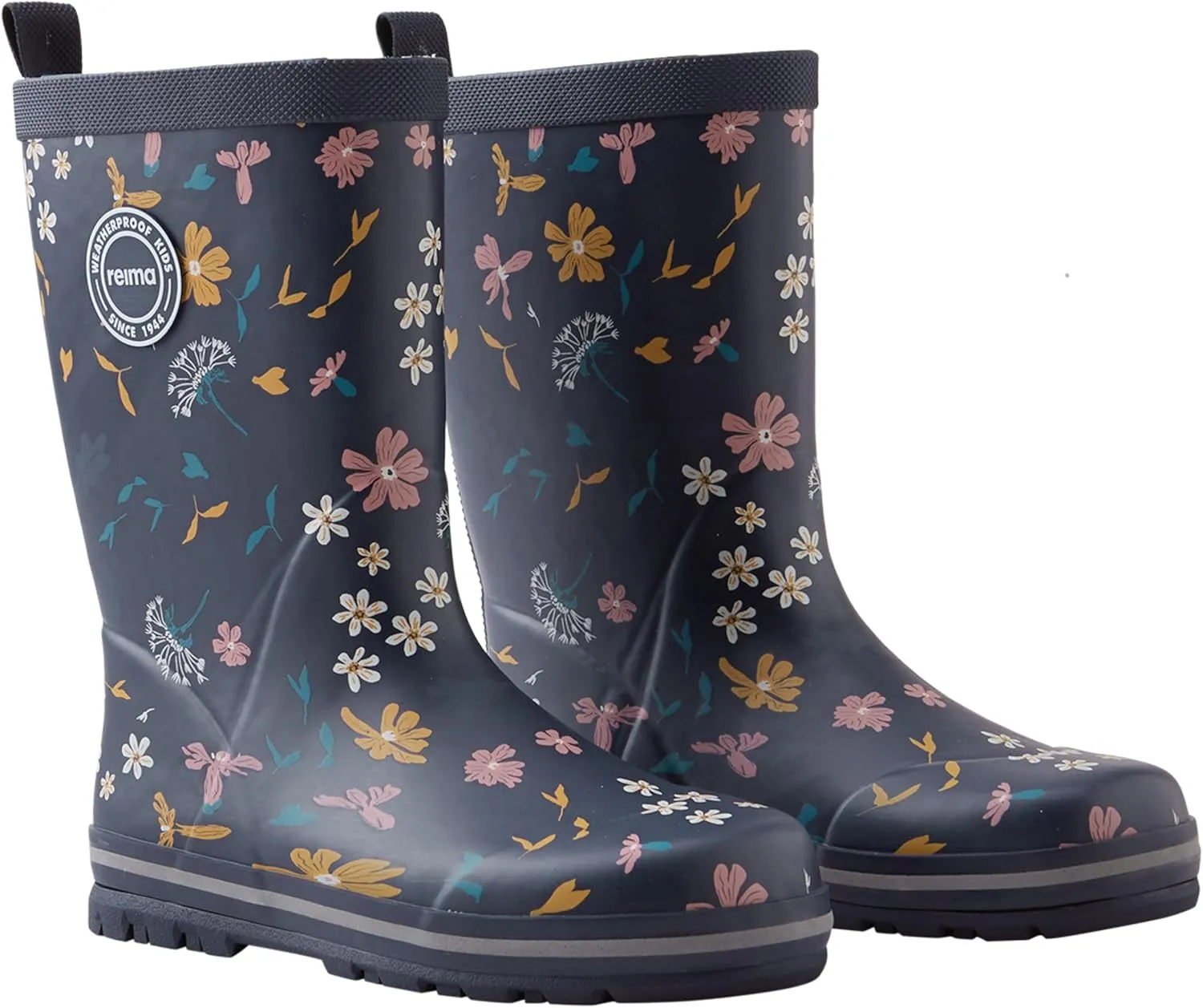 Reima Taika Kids Waterproof Outdoor Rain Boots for Girls & Boys, Navy Flowers, 11.5 Little Kid