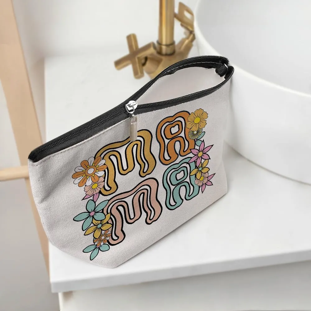 Retro Flower Mama Makeup Bag Mama Gifts Mom Gifts Mom Birthday Gifts from Daughter Mothers Day Christmas Appreciation Cosmetic Bag Make up Bag Pouch Travel Toiletry Bag for Women New Mom Mum Mommy