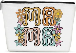 Retro Flower Mama Makeup Bag Mama Gifts Mom Gifts Mom Birthday Gifts from Daughter Mothers Day Christmas Appreciation Cosmetic Bag Make up Bag Pouch Travel Toiletry Bag for Women New Mom Mum Mommy