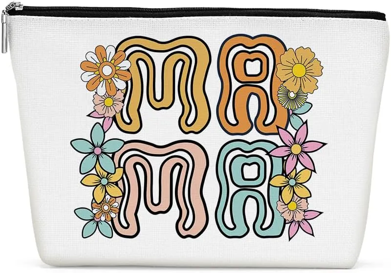 Retro Flower Mama Makeup Bag Mama Gifts Mom Gifts Mom Birthday Gifts from Daughter Mothers Day Christmas Appreciation Cosmetic Bag Make up Bag Pouch Travel Toiletry Bag for Women New Mom Mum Mommy