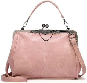Retro Women Handbags Hollow Oil Wax PU Leather Handbag Kiss Lock Crossbody Purse Vintage Hobo Bags Messenger Bag Tote