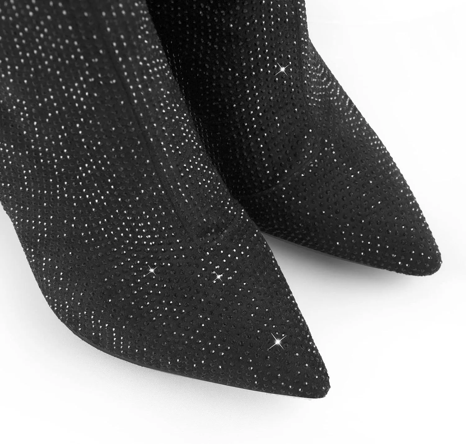 richealnini Womens Sexy Rhinestones Pointed Toe Block High Heel Ankle Boots