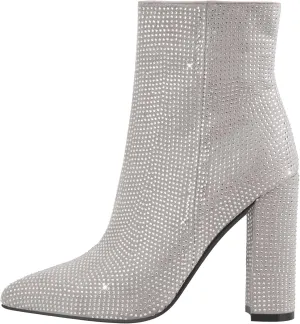 richealnini Womens Sexy Rhinestones Pointed Toe Block High Heel Ankle Boots
