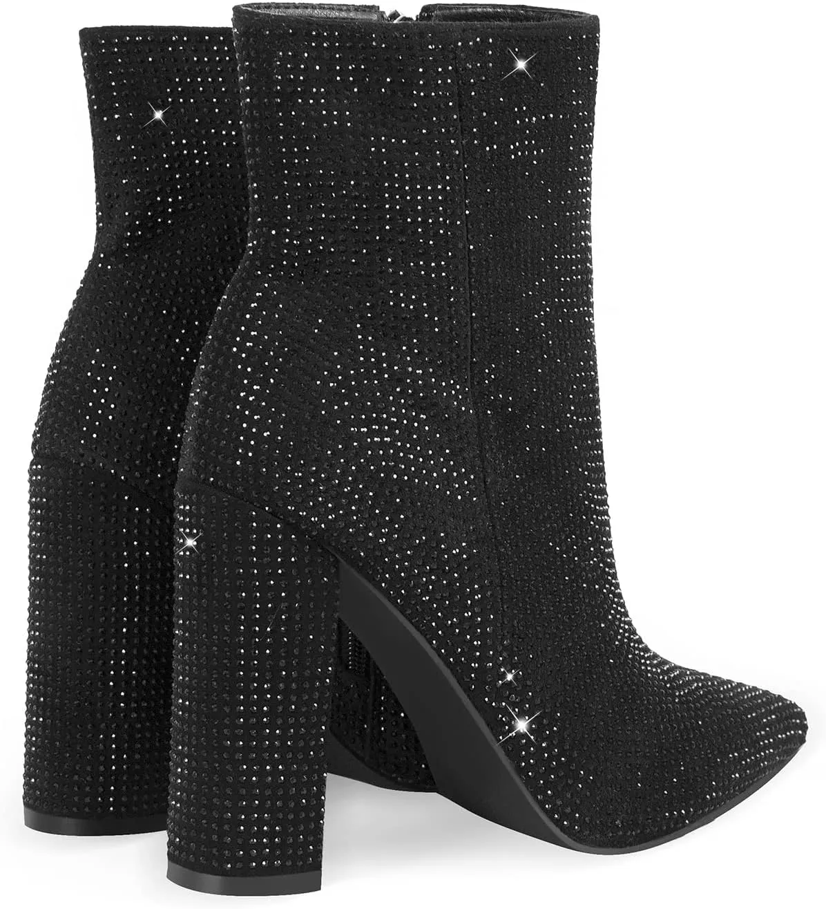 richealnini Womens Sexy Rhinestones Pointed Toe Block High Heel Ankle Boots