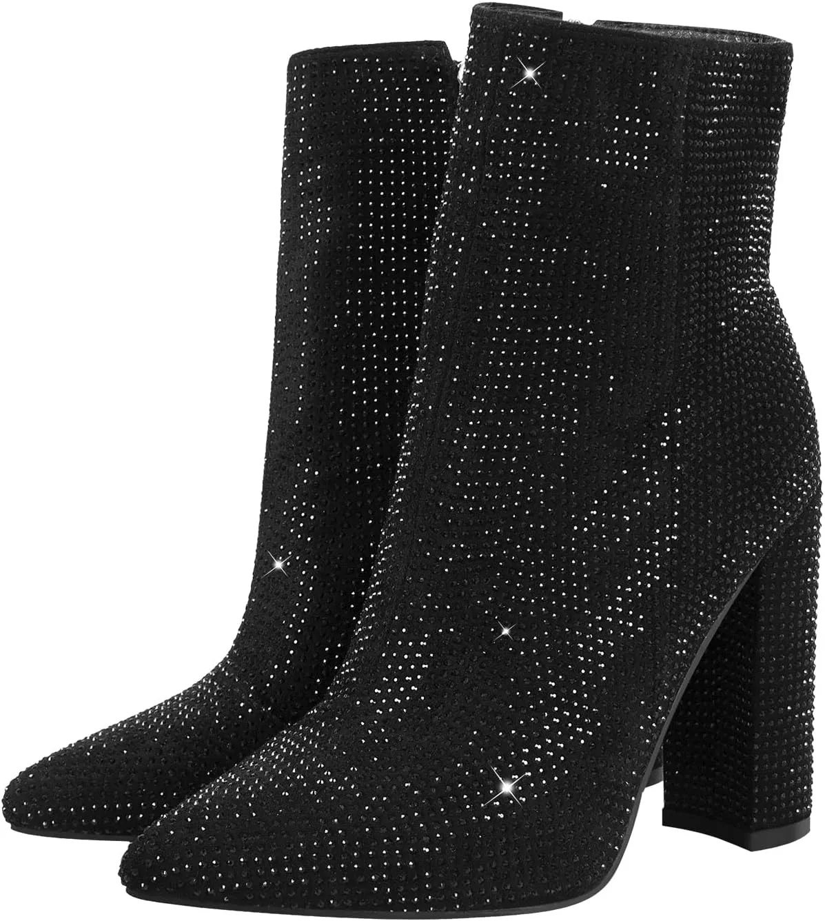 richealnini Womens Sexy Rhinestones Pointed Toe Block High Heel Ankle Boots