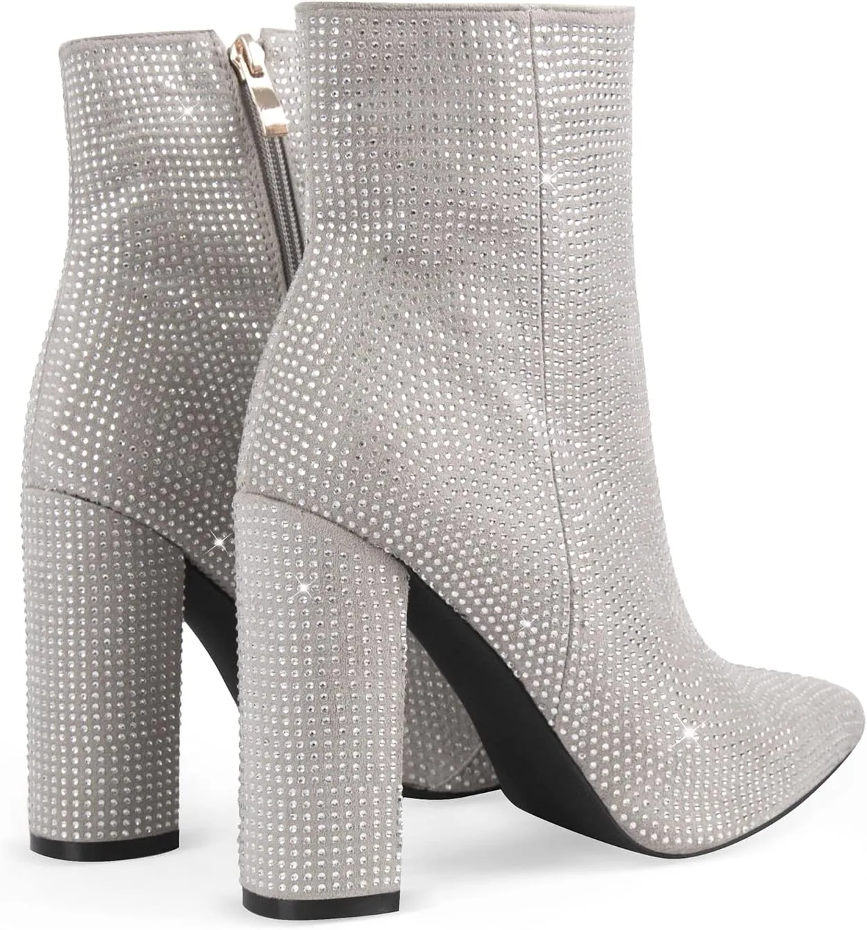 richealnini Womens Sexy Rhinestones Pointed Toe Block High Heel Ankle Boots