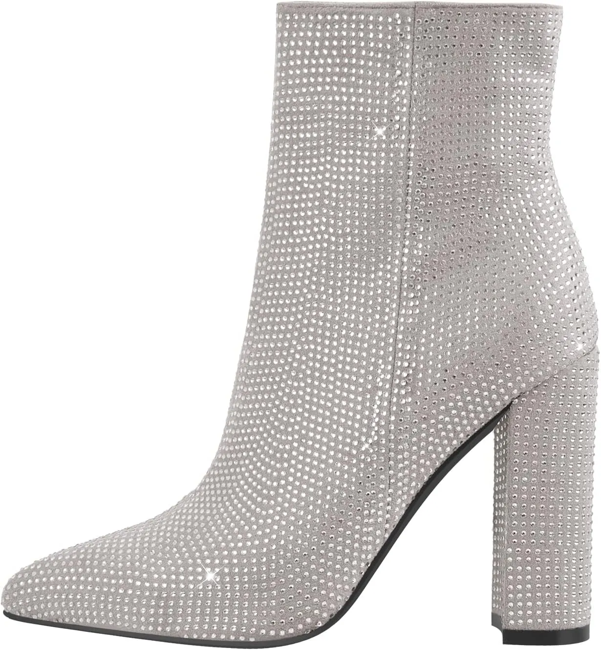 richealnini Womens Sexy Rhinestones Pointed Toe Block High Heel Ankle Boots