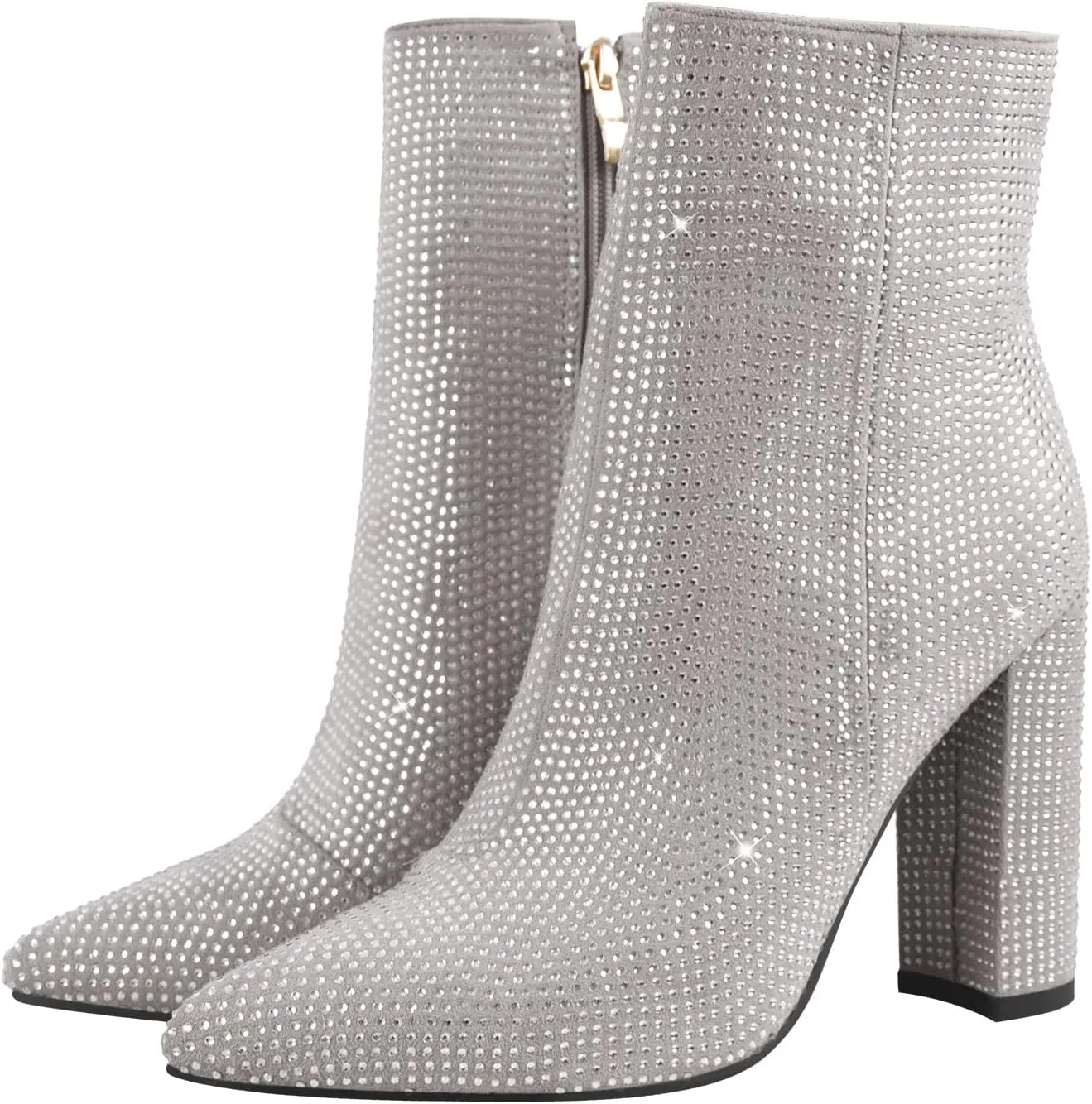 richealnini Womens Sexy Rhinestones Pointed Toe Block High Heel Ankle Boots