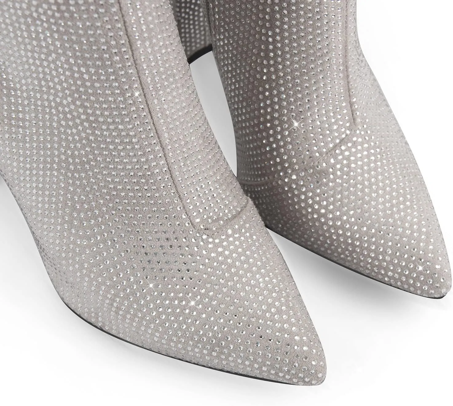 richealnini Womens Sexy Rhinestones Pointed Toe Block High Heel Ankle Boots