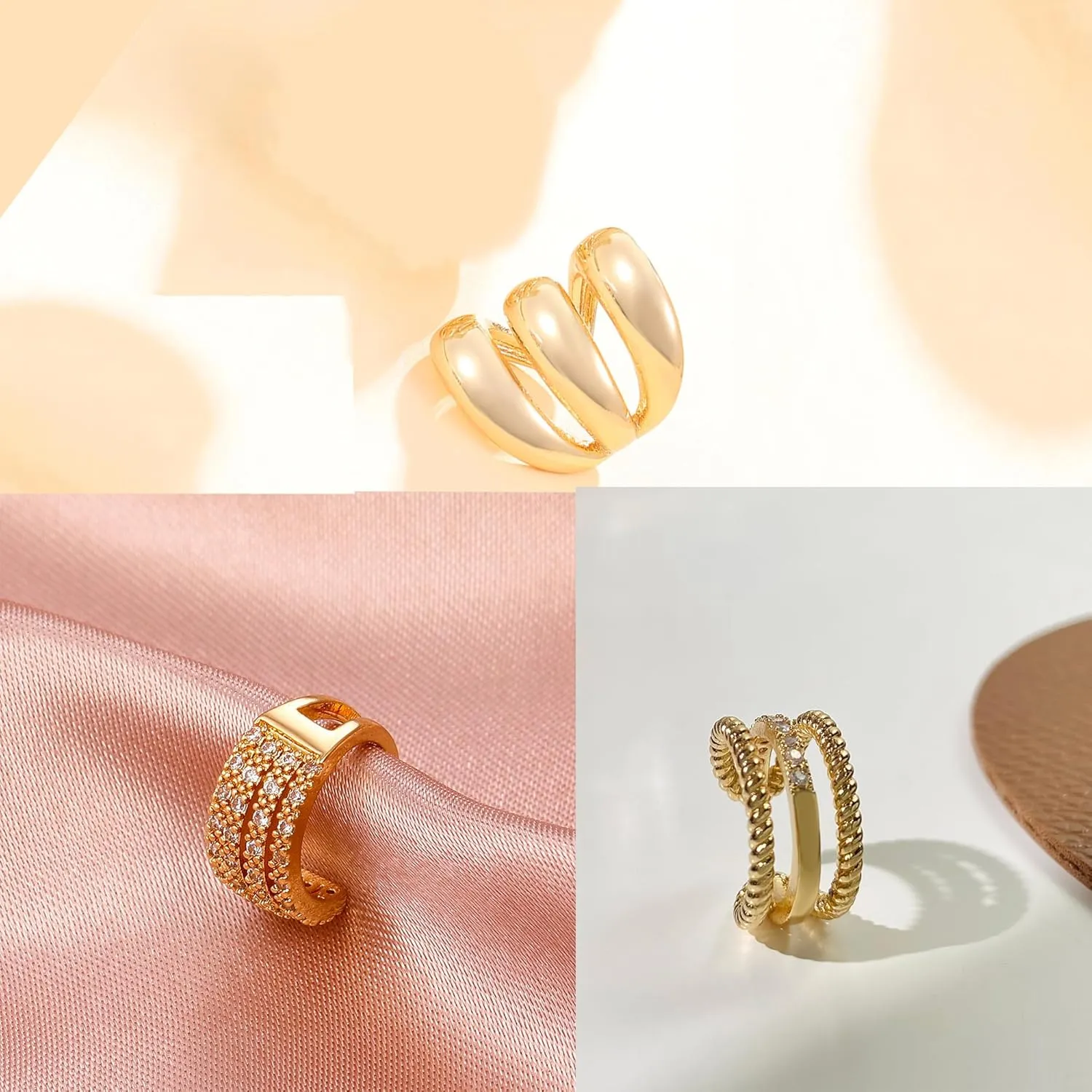 Rnivida 14K Gold Plated Ear Cuffs Single and Multi Band Ear Cuffs Non Piercing Various Styles Ear Cuffs & Wraps Earrings,3Pcs,5Pcs