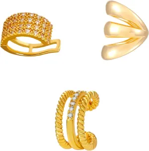 Rnivida 14K Gold Plated Ear Cuffs Single and Multi Band Ear Cuffs Non Piercing Various Styles Ear Cuffs & Wraps Earrings,3Pcs,5Pcs