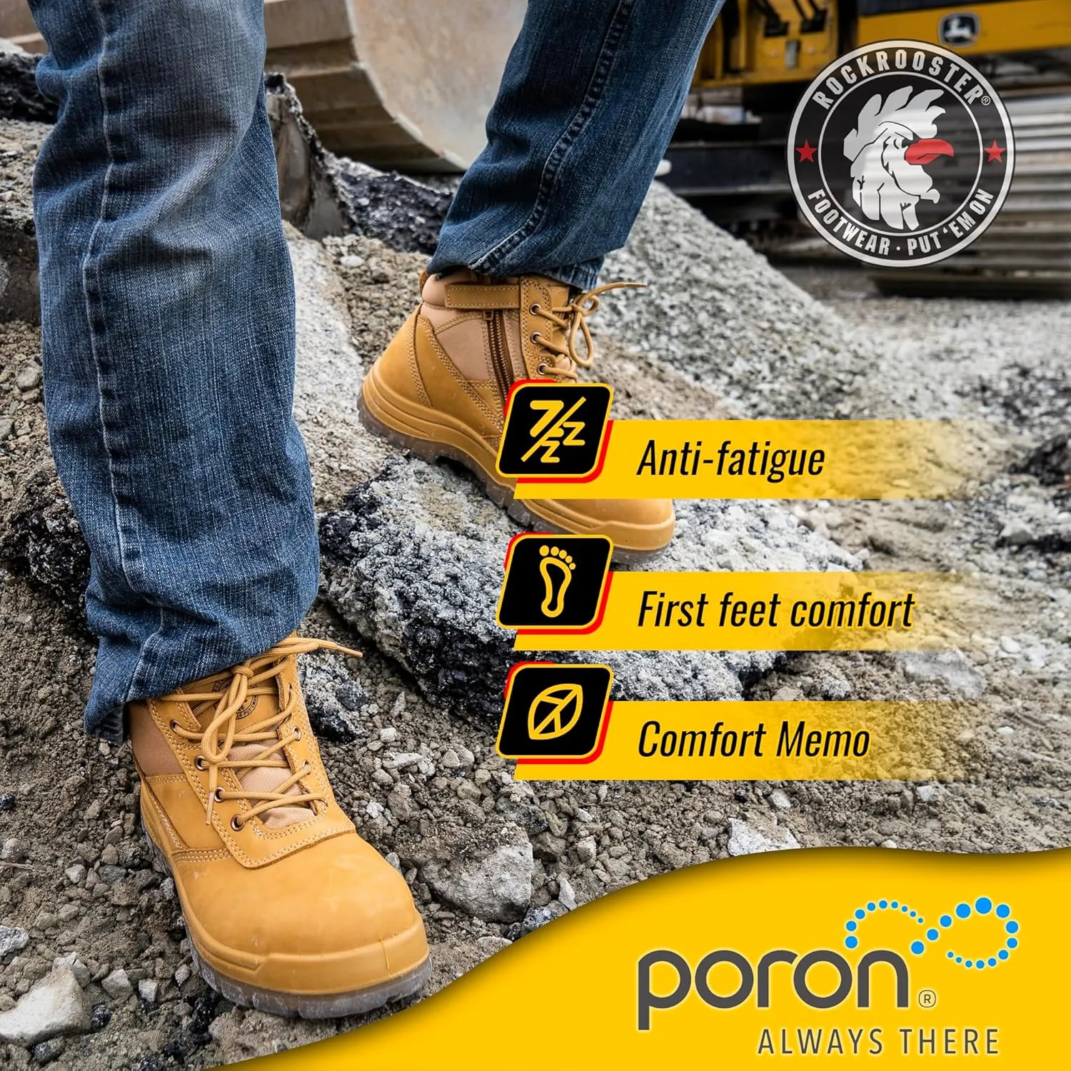 ROCKROOSTER Mens Work Boots, 6 inch Steel Toe Side Zipper Safety Wheat Black Slip Resistant Work Boot, TPU Outsole Breathable Leather Shoes, ASTM F2413-18 Static Dissipative SD (AK050 & AK050BK)