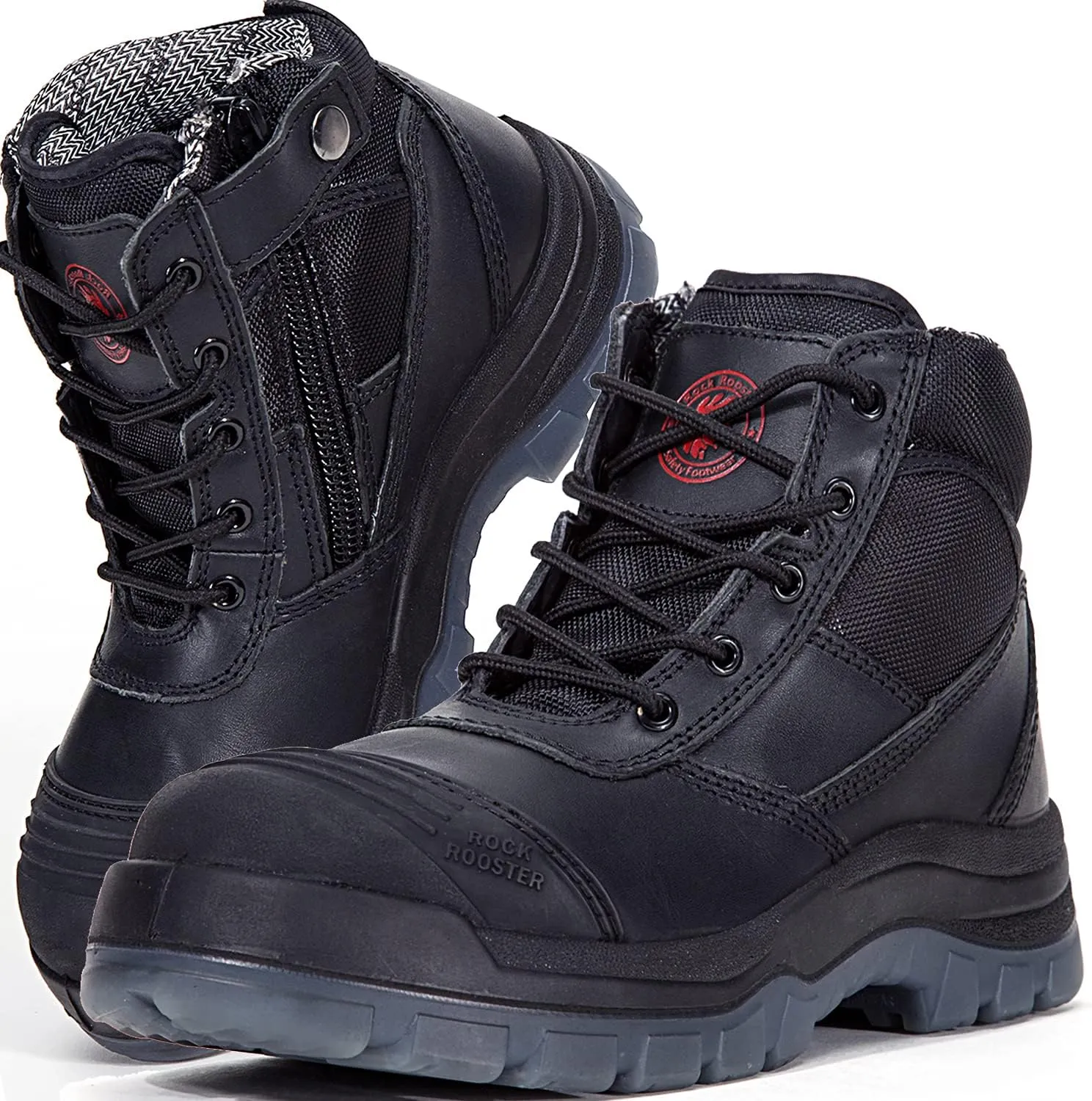 ROCKROOSTER Mens Work Boots, 6 inch Steel Toe Side Zipper Safety Wheat Black Slip Resistant Work Boot, TPU Outsole Breathable Leather Shoes, ASTM F2413-18 Static Dissipative SD (AK050 & AK050BK)
