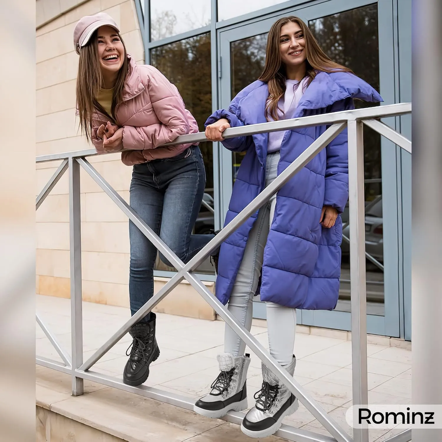 Rominz Womens Winter Snow Boots with Zipper Warm Fur Lined Mid Calf Ankle Booties for Women Comfortable Outdoor Anti Slip Boots