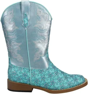 ROPER Kids Girls Glittery Floral Square Toe Casual Boots Mid Calf - Blue