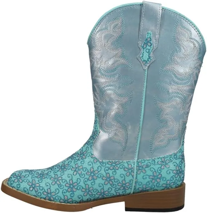 ROPER Kids Girls Glittery Floral Square Toe Casual Boots Mid Calf - Blue