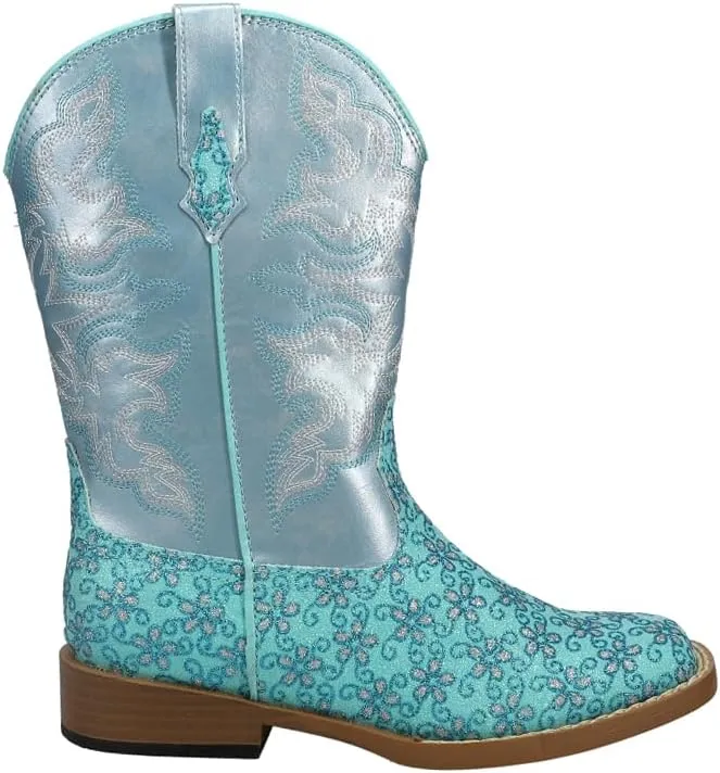 ROPER Kids Girls Glittery Floral Square Toe Casual Boots Mid Calf - Blue