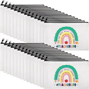 Saintrygo 28 Pcs Teacher Appreciation Gift Bags Bulk from Students Teacher Survival Kit Rainbow Canvas Makeup Bags with Zipper 2025 Graduation Thank You Gifts