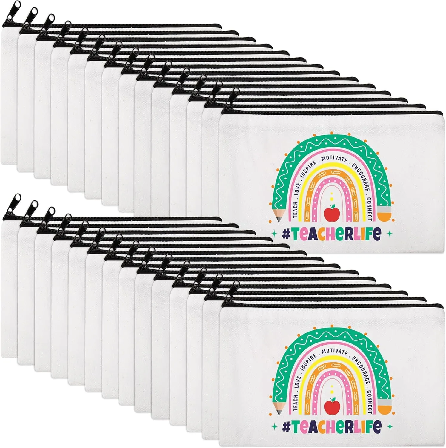 Saintrygo 28 Pcs Teacher Appreciation Gift Bags Bulk from Students Teacher Survival Kit Rainbow Canvas Makeup Bags with Zipper 2025 Graduation Thank You Gifts